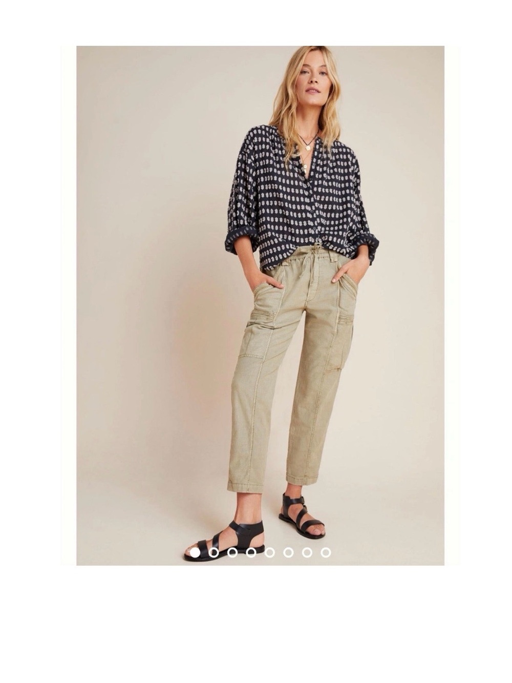 Anthropologie Angela Cargo Drawstring Cropped Pants - Olive Green/Khaki